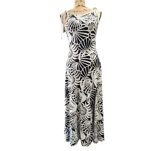 Free People Shell Print Tie Shoulder Maxi Dress Black White XS Nautical Vacation